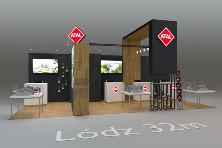 Stoisko modułowe ATAL, Łódź, 4 × 8 m, wizualizacja